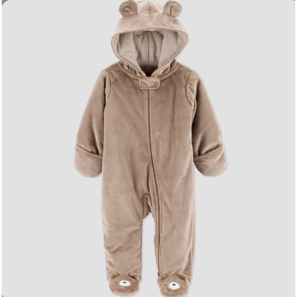 Carters Just One You Newborn Bear Fleece Pram Suit Brown NWT